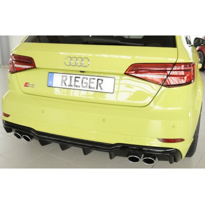 Rieger vložka zadního nárazníku pro Audi A3 S3 8V 3-dvéř. (hatchback 8V1), 5-dvéř. (sportback 8VA) po faceliftu, plast ABS lakovaný do černé lesklé barvy, pro orig. dvojité koncovky na obou stranách 4x90x72 mm