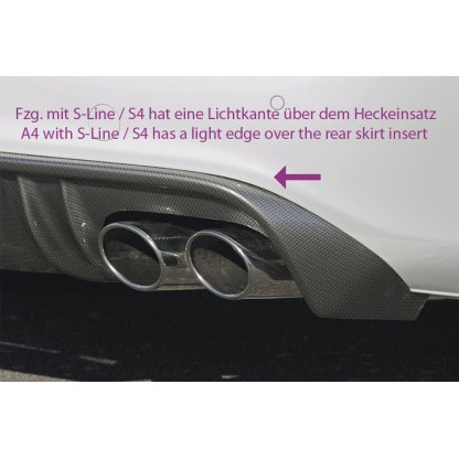 Rieger vložka zadního nárazníku pro Audi A4 S4 B8, B81 avant, sedan před faceliftem, plast ABS s povrchovou úpravou Carbon-Look, S-Line, pro orig. dvojité koncovky na obou stranách