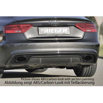 Rieger vložka zadního nárazníku pro Audi A5 B8, B81 Sportback po faceliftu, plast ABS lakovaný do černé lesklé barvy, S-Line, pro oválné výfukové deflektory na obou stranách 185x120 mm
