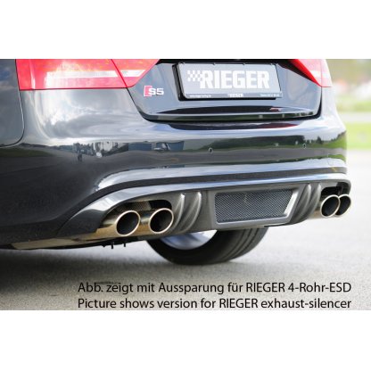 Rieger vložka zadního nárazníku pro Audi A5 B8, B81 Sportback před faceliftem, plast ABS s povrchovou úpravou Carbon-Look, S-Line, pro orig. dvojitou koncovku vlevo