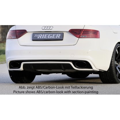 Rieger vložka zadního nárazníku pro Audi A5 S5 B8, B81 kabriolet, kupé po faceliftu, plast ABS bez povrchové úpravy, S-Line, pro oválné výfukové deflektory na obou stranách 185x120 mm