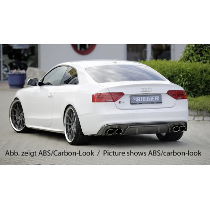 Rieger vložka zadního nárazníku pro Audi A5 S5 B8, B81 kabriolet, kupé po faceliftu, plast ABS lakovaný do černé lesklé barvy, pro dvojité koncovky na obou stranách 115x85 mm