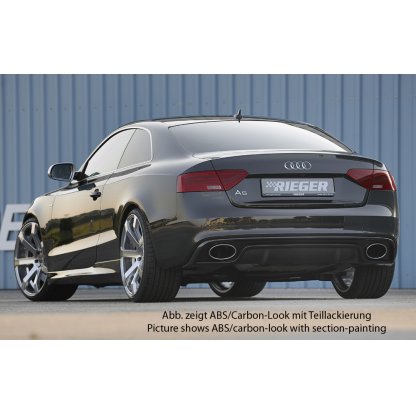 Rieger vložka zadního nárazníku pro Audi A5 S5 B8, B81 kabriolet, kupé po faceliftu, plast ABS lakovaný do černé lesklé barvy, S-Line, pro oválné výfukové deflektory na obou stranách 185x120 mm