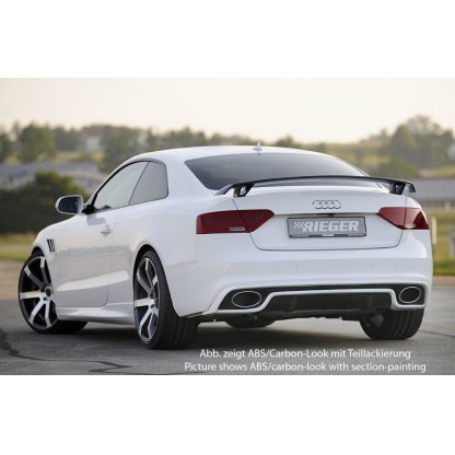 Rieger vložka zadního nárazníku pro Audi A5 S5 B8, B81 kabriolet, kupé po faceliftu, plast ABS lakovaný do černé lesklé barvy, S-Line, pro oválné výfukové deflektory na obou stranách 185x120 mm