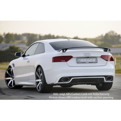 Rieger vložka zadního nárazníku pro Audi A5 S5 B8, B81 kabriolet, kupé po faceliftu, plast ABS s povrchovou úpravou Carbon-Look, S-Line, pro oválné výfukové deflektory na obou stranách 185x120 mm