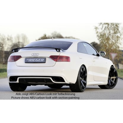 Rieger vložka zadního nárazníku pro Audi A5 S5 B8, B81 kabriolet, kupé po faceliftu, plast ABS s povrchovou úpravou Carbon-Look, S-Line, pro oválné výfukové deflektory na obou stranách 185x120 mm