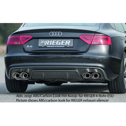 Rieger vložka zadního nárazníku pro Audi A5 S5 B8, B81 Sportback po faceliftu, plast ABS lakovaný do černé lesklé barvy, S-Line, pro orig. dvojité koncovky na obou stranách
