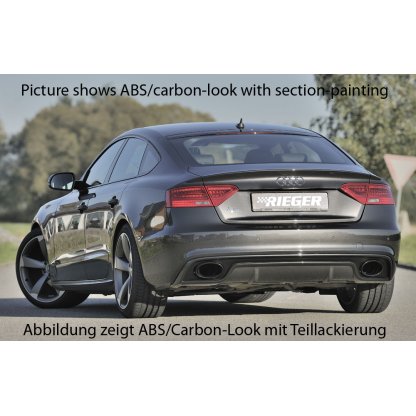 Rieger vložka zadního nárazníku pro Audi A5 S5 B8, B81 Sportback po faceliftu, plast ABS lakovaný do černé lesklé barvy, S-Line, pro oválné výfukové deflektory na obou stranách 185x120 mm