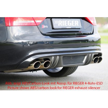 Rieger vložka zadního nárazníku pro Audi A5 S5 B8, B81 Sportback před faceliftem, plast ABS bez povrchové úpravy, S-Line, pro orig. dvojité koncovky na obou stranách
