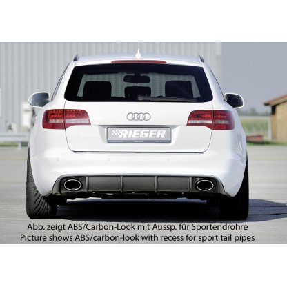 Rieger vložka zadního nárazníku pro Audi A6 4F avant, sedan po faceliftu, plast ABS lakovaný do černé lesklé barvy, pro orig. koncovky vlevo/vpravo