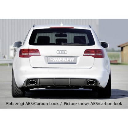 Rieger vložka zadního nárazníku pro Audi A6 4F avant, sedan po faceliftu, plast ABS lakovaný do černé lesklé barvy, pro sportovní koncovky na obou stranách 140x90 mm