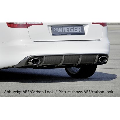 Rieger vložka zadního nárazníku pro Audi A6 4F avant, sedan po faceliftu, plast ABS lakovaný do černé lesklé barvy, pro sportovní koncovky na obou stranách 140x90 mm