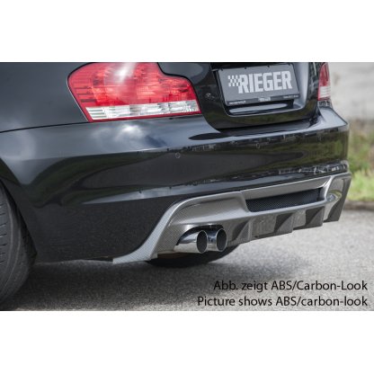 Rieger vložka zadního nárazníku pro BMW řada 1 E82, E88 kabriolet, kupé, plast ABS lakovaný do černé lesklé barvy, pro dvojitou koncovku vlevo