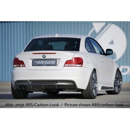 Rieger vložka zadního nárazníku pro BMW řada 1 E82, E88 kabriolet, kupé, plast ABS lakovaný do černé lesklé barvy, pro dvojitou koncovku vlevo