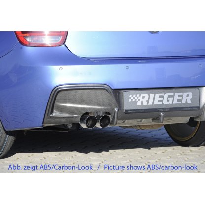 Rieger vložka zadního nárazníku pro BMW řada 1 F20, F21 sedan / 2-dvéř., sedan / 4-dvéř. před faceliftem, plast ABS lakovaný do černé lesklé barvy, pro orig. dvojitou koncovku vlevo