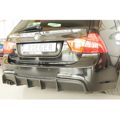 Rieger vložka zadního nárazníku pro BMW řada 3 E90, E91 sedan, touring, plast ABS bez povrchové úpravy, s dvojitou koncovkou na levé straně