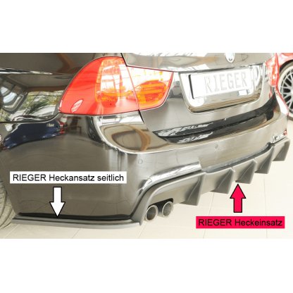 Rieger vložka zadního nárazníku pro BMW řada 3 E90, E91 sedan, touring, plast ABS bez povrchové úpravy, s dvojitou koncovkou na levé straně