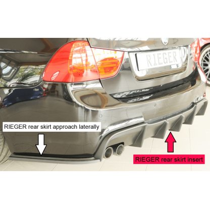 Rieger vložka zadního nárazníku pro BMW řada 3 E90, E91 sedan, touring, plast ABS bez povrchové úpravy, s dvojitou koncovkou na levé straně
