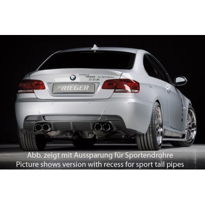 Rieger vložka zadního nárazníku pro BMW řada 3 E92, E93 kabriolet, kupé vč. faceliftu, plast ABS s povrchovou úpravou Carbon-Look, pouze 335i/335d, pro orig. koncovky na obou stranách