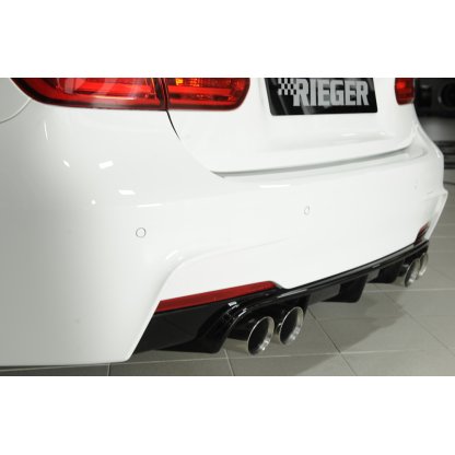 Rieger vložka zadního nárazníku pro BMW řada 3 F30, F31 sedan, touring vč. faceliftu, plast ABS lakovaný do černé lesklé barvy, pro dvojité koncovky na obou stranách 4x90 mm (335i/340i look)