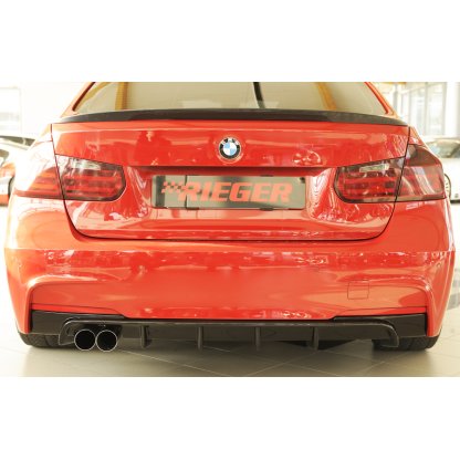 Rieger vložka zadního nárazníku pro BMW řada 3 F30, F31 sedan, touring vč. faceliftu, plast ABS lakovaný do černé lesklé barvy, pro orig. dvojitou koncovku vlevo