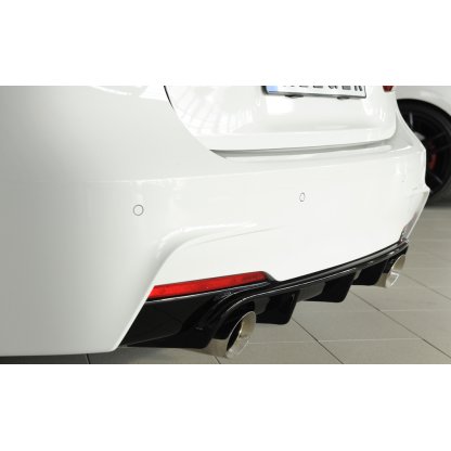 Rieger vložka zadního nárazníku pro BMW řada 3 F30, F31 sedan, touring vč. faceliftu, plast ABS lakovaný do černé lesklé barvy, pro orig. koncovky na obou stranách (335i/340i look)