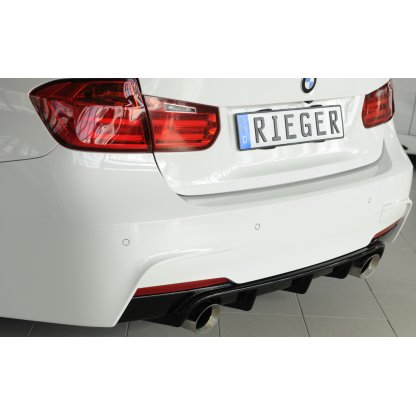 Rieger vložka zadního nárazníku pro BMW řada 3 F30, F31 sedan, touring vč. faceliftu, plast ABS lakovaný do černé lesklé barvy, pro orig. koncovky na obou stranách (335i/340i look)