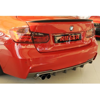 Rieger vložka zadního nárazníku pro BMW řada 3 F30, F31 sedan, touring vč. faceliftu, plast ABS s povrchovou úpravou Carbon-Look, pro orig. dvojitou koncovku vlevo