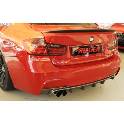 Rieger vložka zadního nárazníku pro BMW řada 3 F30, F31 sedan, touring vč. faceliftu, plast ABS s povrchovou úpravou Carbon-Look, pro orig. dvojitou koncovku vlevo