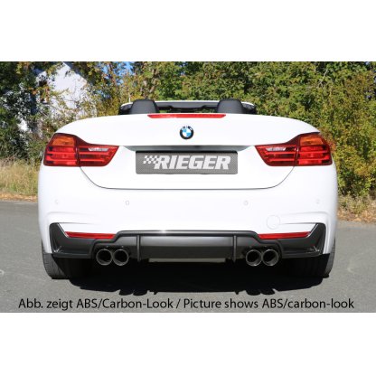 Rieger vložka zadního nárazníku pro BMW řada 4 F32, F33, F36 coupe (3-dvéř.), gran coupe (5-dvéř.), kabriolet vč. faceliftu, plast ABS bez povrchové úpravy, pro dvojité koncovky na obou stranách 4x80 mm (435i/440i look)