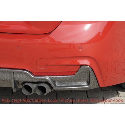 Rieger vložka zadního nárazníku pro BMW řada 4 F32, F33, F36 coupe (3-dvéř.), gran coupe (5-dvéř.), kabriolet vč. faceliftu, plast ABS bez povrchové úpravy, pro dvojité koncovky na obou stranách 4x80 mm (435i/440i look)