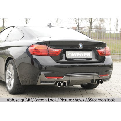 Rieger vložka zadního nárazníku pro BMW řada 4 F32, F33, F36 coupe (3-dvéř.), gran coupe (5-dvéř.), kabriolet vč. faceliftu, plast ABS bez povrchové úpravy, pro dvojité koncovky na obou stranách 4x80 mm (435i/440i look) vč. mřížky
