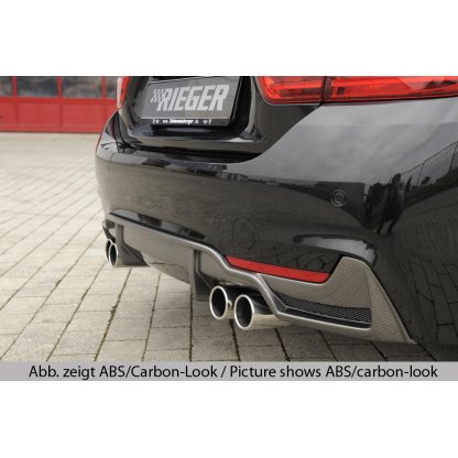 Rieger vložka zadního nárazníku pro BMW řada 4 F32, F33, F36 coupe (3-dvéř.), gran coupe (5-dvéř.), kabriolet vč. faceliftu, plast ABS bez povrchové úpravy, pro dvojité koncovky na obou stranách 4x80 mm (435i/440i look) vč. mřížky