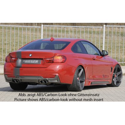 Rieger vložka zadního nárazníku pro BMW řada 4 F32, F33, F36 coupe (3-dvéř.), gran coupe (5-dvéř.), kabriolet vč. faceliftu, plast ABS bez povrchové úpravy, pro dvojité koncovky na obou stranách 4x80 mm (435i/440i look) vč. mřížky