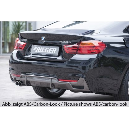 Rieger vložka zadního nárazníku pro BMW řada 4 F32, F33, F36 coupe (3-dvéř.), gran coupe (5-dvéř.), kabriolet vč. faceliftu, plast ABS bez povrchové úpravy, pro orig. dvojitou koncovku vlevo vč. mřížky