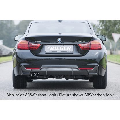 Rieger vložka zadního nárazníku pro BMW řada 4 F32, F33, F36 coupe (3-dvéř.), gran coupe (5-dvéř.), kabriolet vč. faceliftu, plast ABS bez povrchové úpravy, pro orig. dvojitou koncovku vlevo vč. mřížky