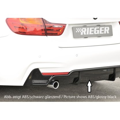 Rieger vložka zadního nárazníku pro BMW řada 4 F32, F33, F36 coupe (3-dvéř.), gran coupe (5-dvéř.), kabriolet vč. faceliftu, plast ABS bez povrchové úpravy, pro orig. koncovku vlevo vč. mřížky
