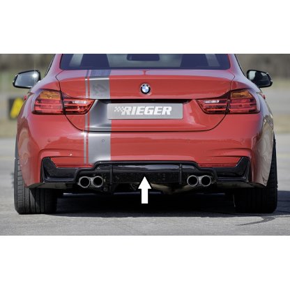 Rieger vložka zadního nárazníku pro BMW řada 4 F32, F33, F36 coupe (3-dvéř.), gran coupe (5-dvéř.), kabriolet vč. faceliftu, plast ABS lakovaný do černé lesklé barvy, pro dvojité koncovky na obou stranách 4x80 mm (435i/440i look)