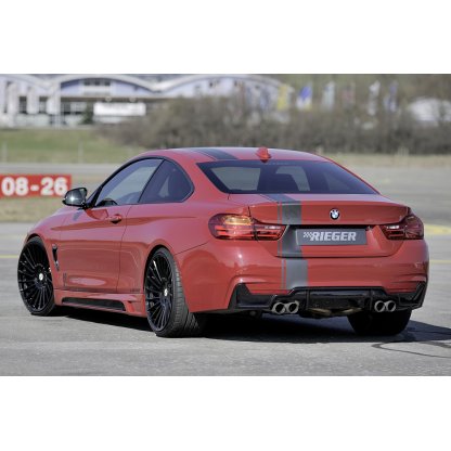 Rieger vložka zadního nárazníku pro BMW řada 4 F32, F33, F36 coupe (3-dvéř.), gran coupe (5-dvéř.), kabriolet vč. faceliftu, plast ABS lakovaný do černé lesklé barvy, pro dvojité koncovky na obou stranách 4x80 mm (435i/440i look)