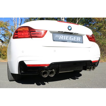 Rieger vložka zadního nárazníku pro BMW řada 4 F32, F33, F36 coupe (3-dvéř.), gran coupe (5-dvéř.), kabriolet vč. faceliftu, plast ABS lakovaný do černé lesklé barvy, pro dvojité koncovky na obou stranách 4x80 mm (435i/440i look)