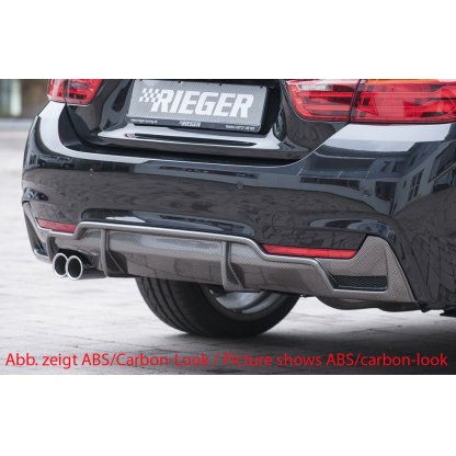 Rieger vložka zadního nárazníku pro BMW řada 4 F32, F33, F36 coupe (3-dvéř.), gran coupe (5-dvéř.), kabriolet vč. faceliftu, plast ABS lakovaný do černé lesklé barvy, pro orig. dvojitou koncovku vlevo vč. mřížky