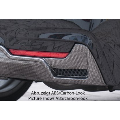Rieger vložka zadního nárazníku pro BMW řada 4 F32, F33, F36 coupe (3-dvéř.), gran coupe (5-dvéř.), kabriolet vč. faceliftu, plast ABS lakovaný do černé lesklé barvy, pro orig. dvojitou koncovku vlevo vč. mřížky