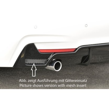 Rieger vložka zadního nárazníku pro BMW řada 4 F32, F33, F36 coupe (3-dvéř.), gran coupe (5-dvéř.), kabriolet vč. faceliftu, plast ABS lakovaný do černé lesklé barvy, pro orig. koncovku vlevo