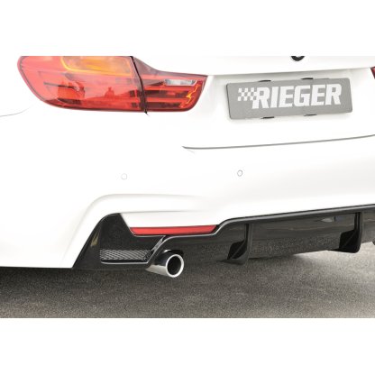 Rieger vložka zadního nárazníku pro BMW řada 4 F32, F33, F36 coupe (3-dvéř.), gran coupe (5-dvéř.), kabriolet vč. faceliftu, plast ABS lakovaný do černé lesklé barvy, pro orig. koncovku vlevo vč. mřížky