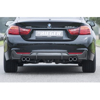 Rieger vložka zadního nárazníku pro BMW řada 4 F32, F33, F36 coupe (3-dvéř.), gran coupe (5-dvéř.), kabriolet vč. faceliftu, plast ABS s povrchovou úpravou Carbon-Look, pro dvojité koncovky na obou stranách 4x76 mm