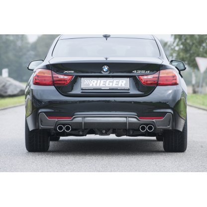 Rieger vložka zadního nárazníku pro BMW řada 4 F32, F33, F36 coupe (3-dvéř.), gran coupe (5-dvéř.), kabriolet vč. faceliftu, plast ABS s povrchovou úpravou Carbon-Look, pro dvojité koncovky na obou stranách 4x76 mm