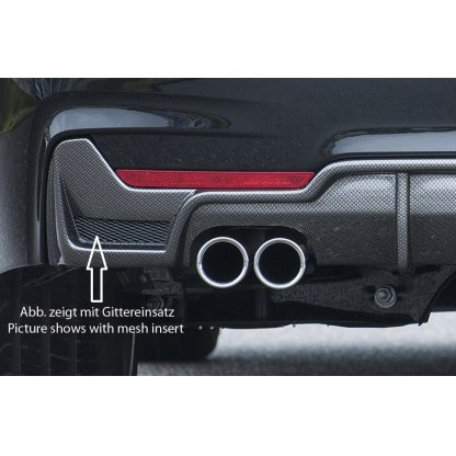 Rieger vložka zadního nárazníku pro BMW řada 4 F32, F33, F36 coupe (3-dvéř.), gran coupe (5-dvéř.), kabriolet vč. faceliftu, plast ABS s povrchovou úpravou Carbon-Look, pro dvojité koncovky na obou stranách 4x76 mm
