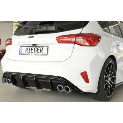 Rieger vložka zadního nárazníku pro Ford Focus 4 DEH, ST 5-dvéř. (hatchback), plast ABS lakovaný do černé lesklé barvy, pro dvojité koncovky na obou stranách 4x80 mm