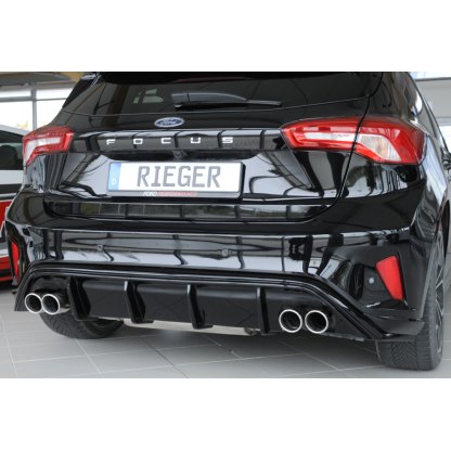 Rieger vložka zadního nárazníku pro Ford Focus 4 DEH, ST 5-dvéř. (hatchback), plast ABS lakovaný do černé lesklé barvy, pro dvojité koncovky na obou stranách 4x80 mm