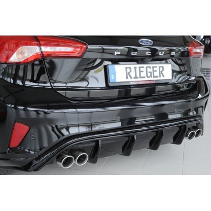 Rieger vložka zadního nárazníku pro Ford Focus 4 DEH, ST 5-dvéř. (hatchback), plast ABS lakovaný do černé lesklé barvy, pro dvojité koncovky na obou stranách 4x80 mm
